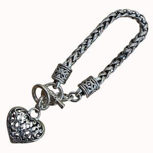 Premier Designs Bracelet Silver Tone Braided Chain Heart Charm
